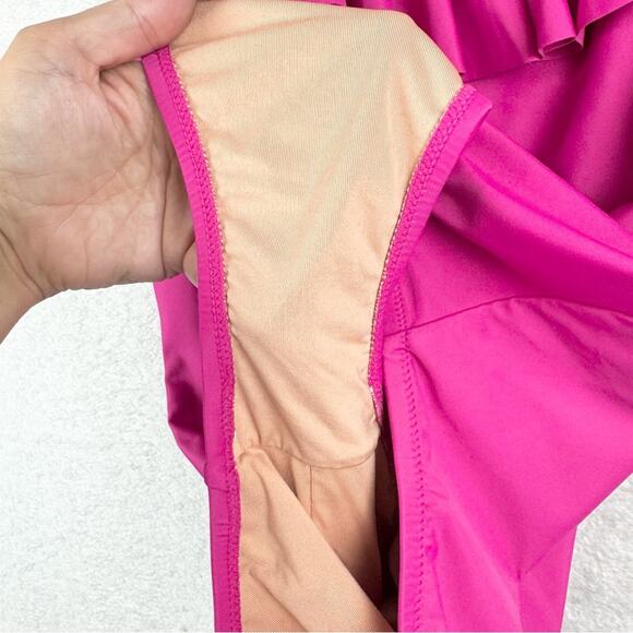 J. Crew Ruffle Scoopback One-Piece Swimsuit In Radiant Fuchsia Pink Plus Size 16 - Picture 7 of 14